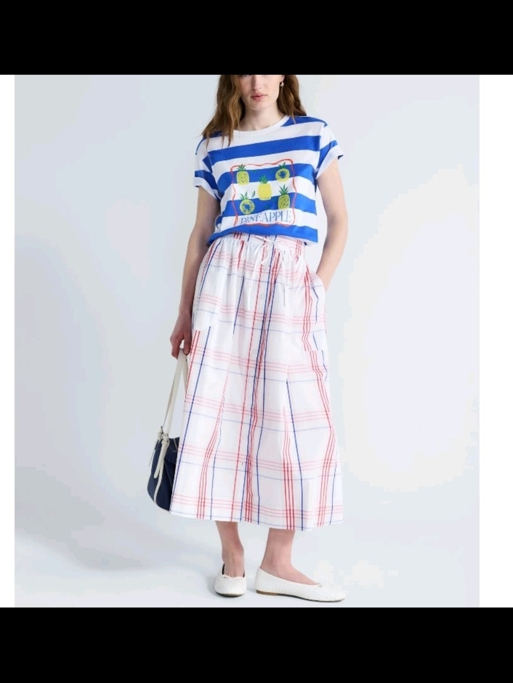 NWT Free Assembly Plaid Button Front Cotton A-Line Maxi Skirt Red White XS S L